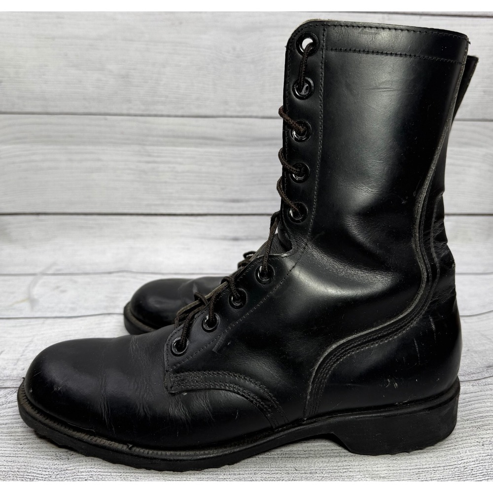 Vintage 1977 Genesco Black Leather Combat‎ Boots Military Lace Up 8.5R Mens